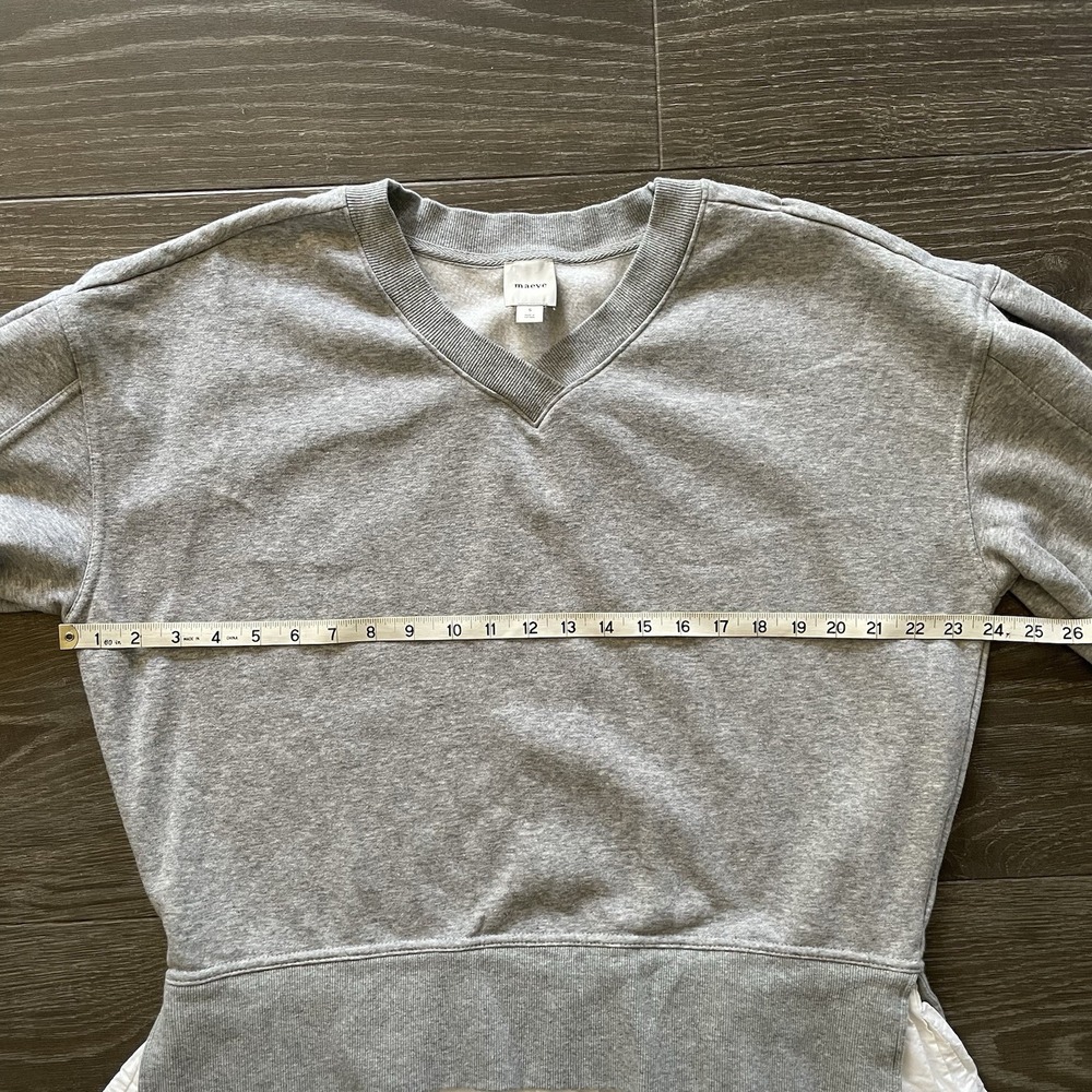 Womens S MAEVE Anthropologie Gray V-Neck Twofer Pullover Sweatshirt White Boho - Picture 8 of 12